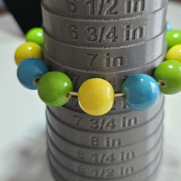 Yellow, Blue Green Silver Tone Matching Wood Beaded Earrings Bracelet Set 7.25" - Picture 9 of 16